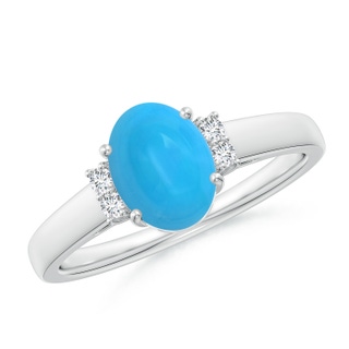 8x6mm AAAA Oval-Shaped Turquoise Solitaire Ring with Diamond Accents in S999 Silver
