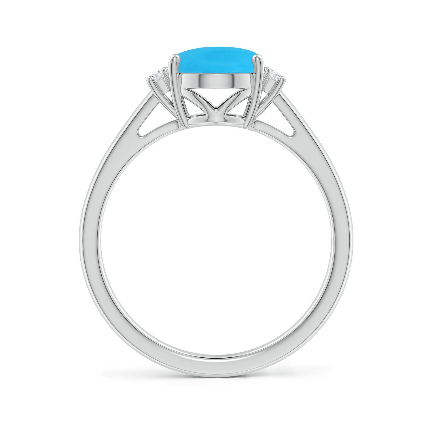 9x7mm AAA Oval-Shaped Turquoise Solitaire Ring with Diamond Accents in White Gold - side 3