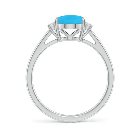 9x7mm AAA Oval-Shaped Turquoise Solitaire Ring with Diamond Accents in White Gold - side 3