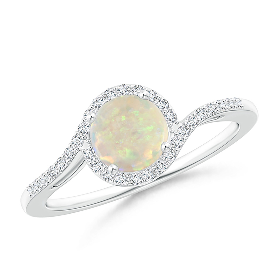 6mm AAA Bypass Round Opal and Diamond Halo Ring in White Gold 