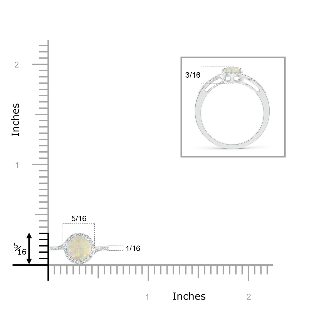 6mm AAA Bypass Round Opal and Diamond Halo Ring in White Gold ruler