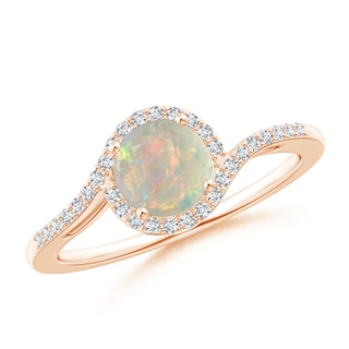 6mm AAAA Bypass Round Opal and Diamond Halo Ring in Rose Gold