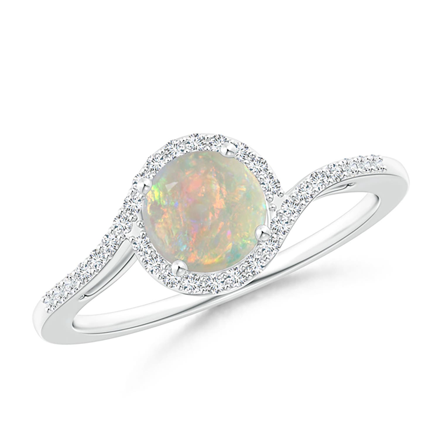 Bypass Round Opal and Diamond Halo Ring | Angara