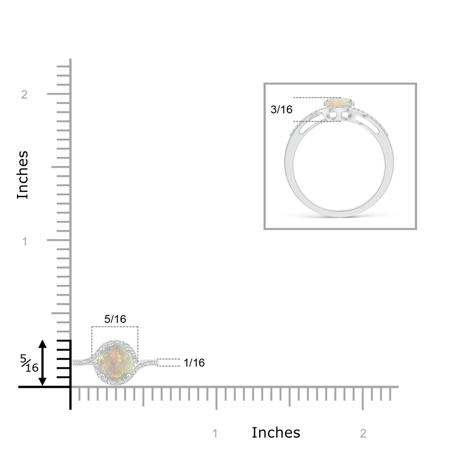 6mm AAAA Bypass Round Opal and Diamond Halo Ring in White Gold ruler