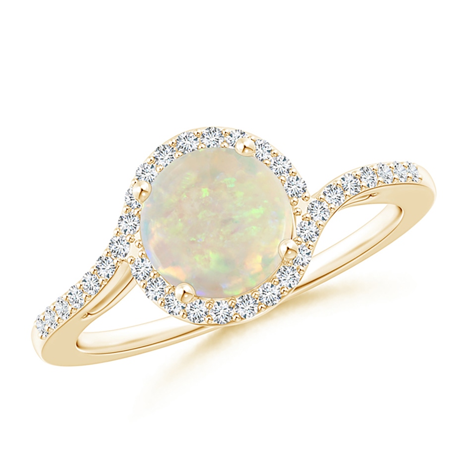 7mm AAA Bypass Round Opal and Diamond Halo Ring in Yellow Gold 