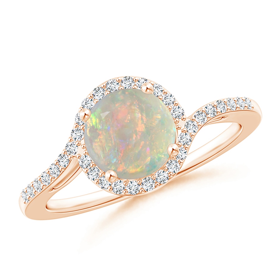 7mm AAAA Bypass Round Opal and Diamond Halo Ring in Rose Gold 