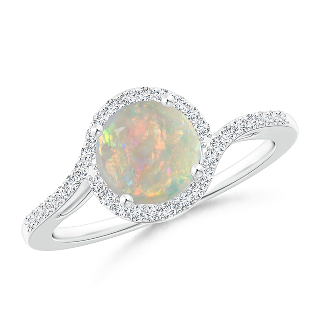 7mm AAAA Bypass Round Opal and Diamond Halo Ring in White Gold