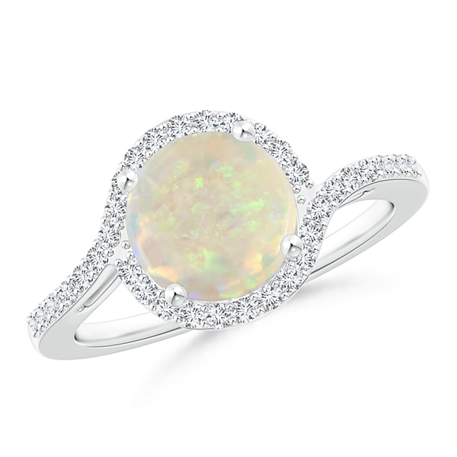 8mm AAA Bypass Round Opal and Diamond Halo Ring in White Gold 