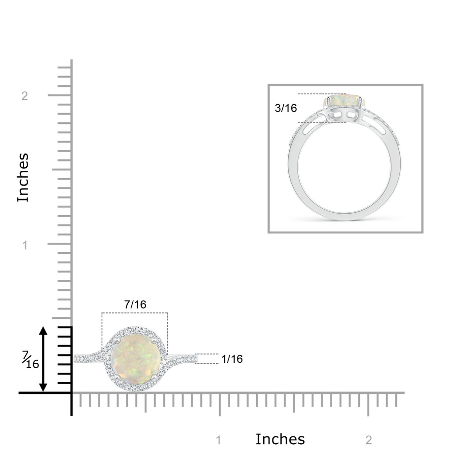 8mm AAA Bypass Round Opal and Diamond Halo Ring in White Gold ruler