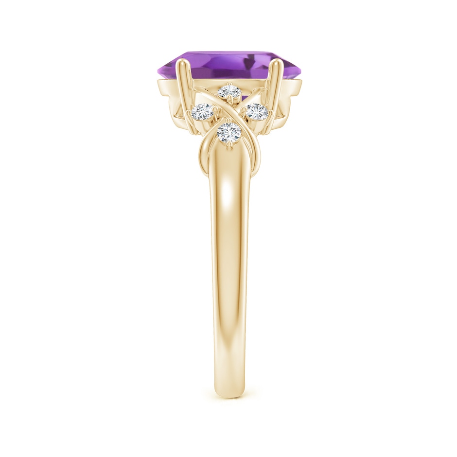 10x8mm A Solitaire Oval Amethyst Criss Cross Ring with Diamonds in Yellow Gold side-2