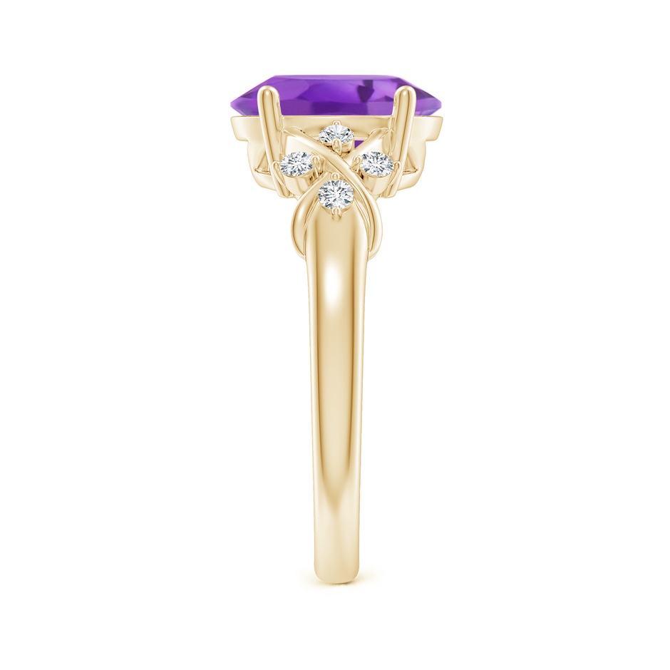10x8mm AA Solitaire Oval Amethyst Criss Cross Ring with Diamonds in Yellow Gold side-2