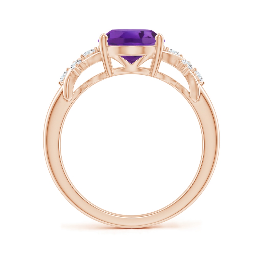 10x8mm AAA Solitaire Oval Amethyst Criss Cross Ring with Diamonds in Rose Gold Side-1