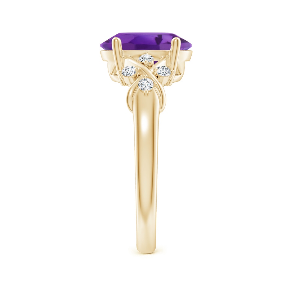 10x8mm AAA Solitaire Oval Amethyst Criss Cross Ring with Diamonds in Yellow Gold side-2