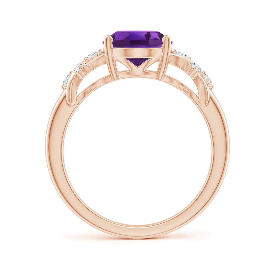 10x8mm AAAA Solitaire Oval Amethyst Criss Cross Ring with Diamonds in Rose Gold side-1