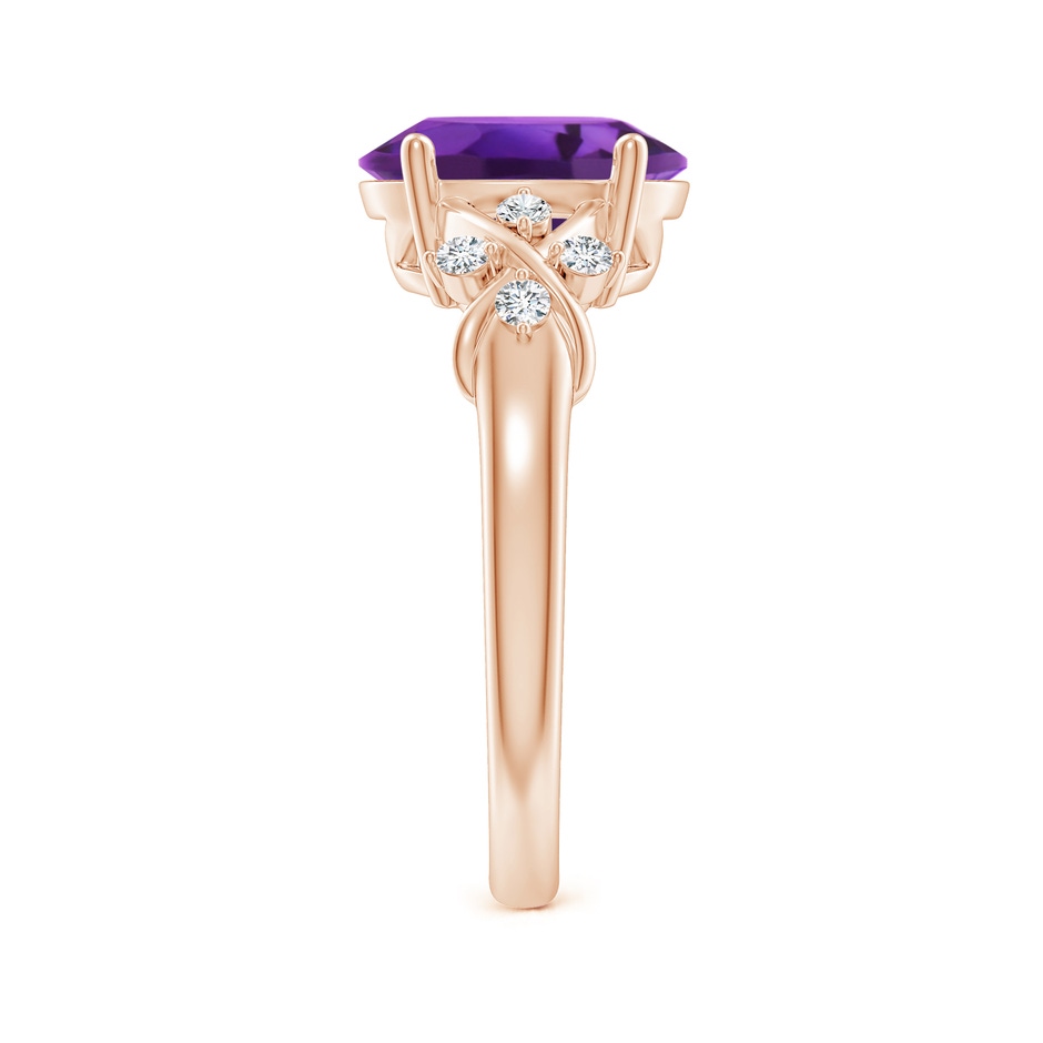 10x8mm AAAA Solitaire Oval Amethyst Criss Cross Ring with Diamonds in Rose Gold side-2