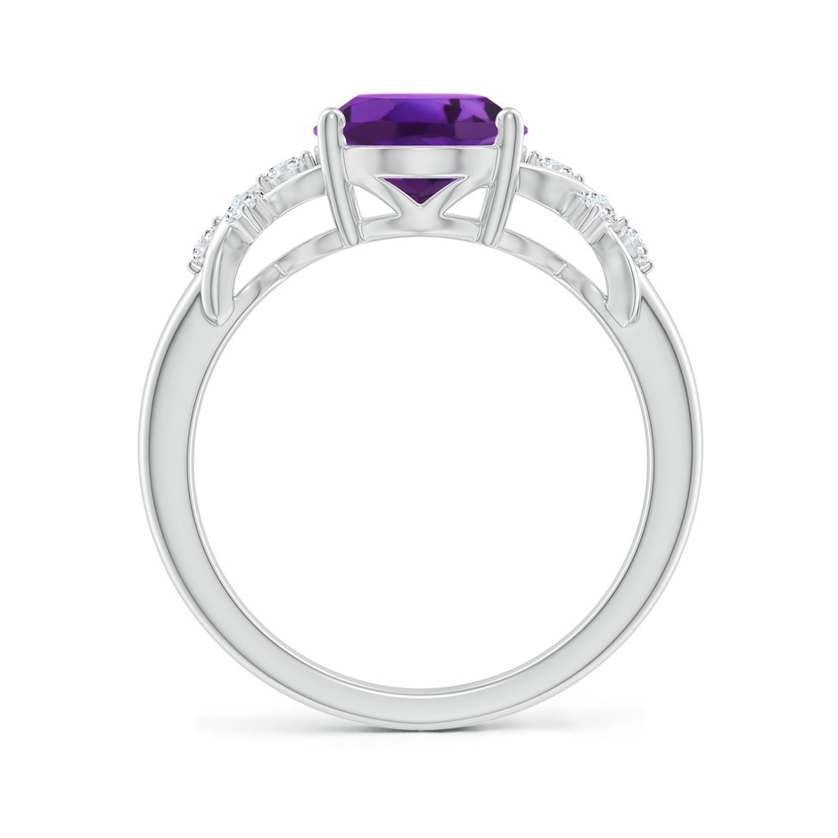 10x8mm AAAA Solitaire Oval Amethyst Criss Cross Ring with Diamonds in White Gold side-1