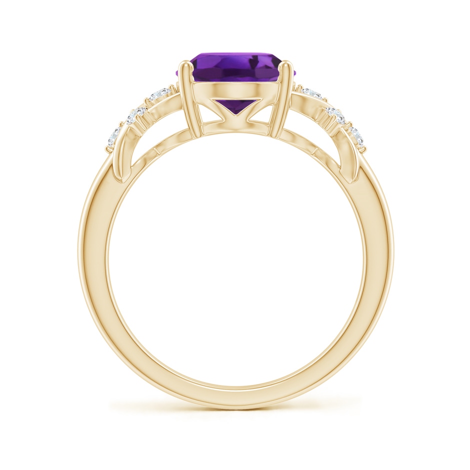 10x8mm AAAA Solitaire Oval Amethyst Criss Cross Ring with Diamonds in Yellow Gold side-1