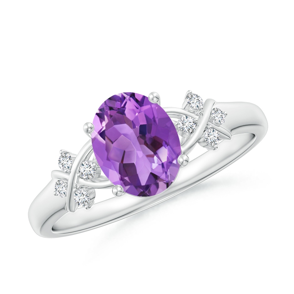 8x6mm AA Solitaire Oval Amethyst Criss Cross Ring with Diamonds in P950 Platinum 