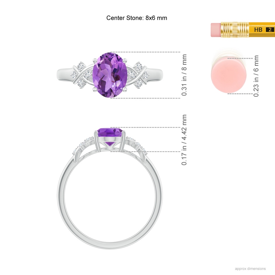8x6mm AA Solitaire Oval Amethyst Criss Cross Ring with Diamonds in P950 Platinum ruler