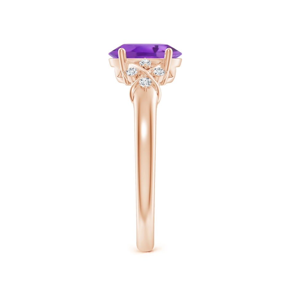 8x6mm AA Solitaire Oval Amethyst Criss Cross Ring with Diamonds in Rose Gold side-2
