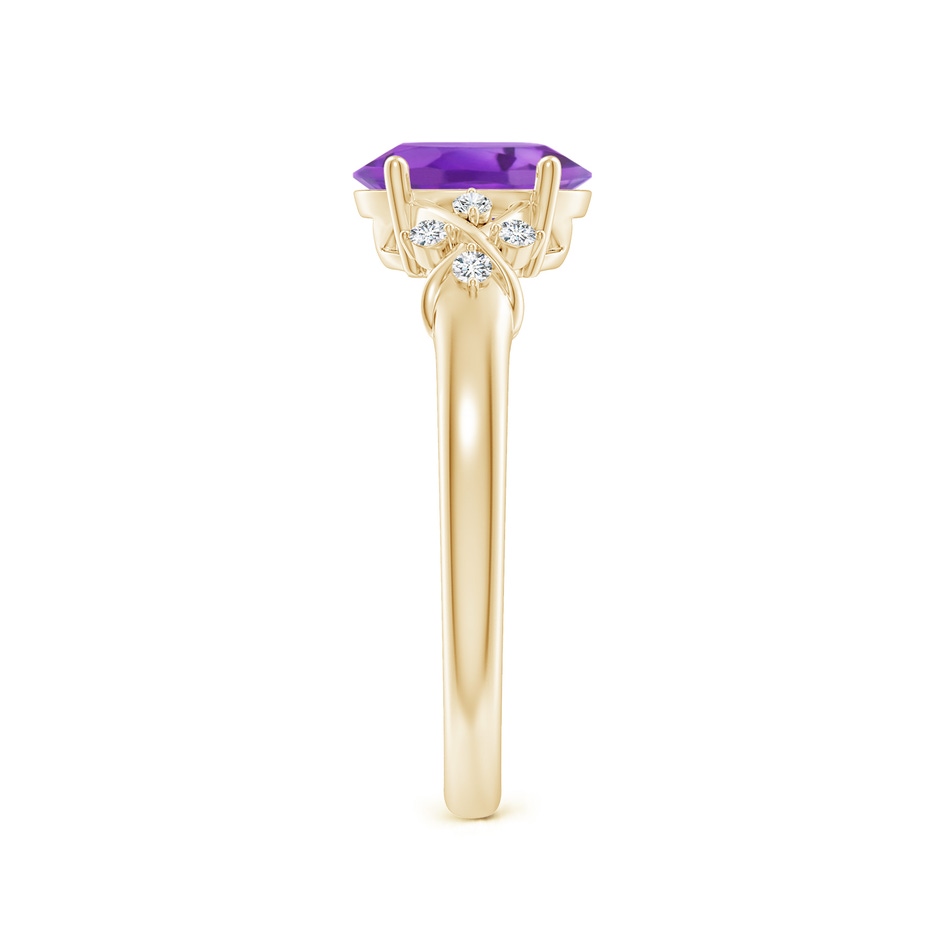 8x6mm AA Solitaire Oval Amethyst Criss Cross Ring with Diamonds in Yellow Gold side-2