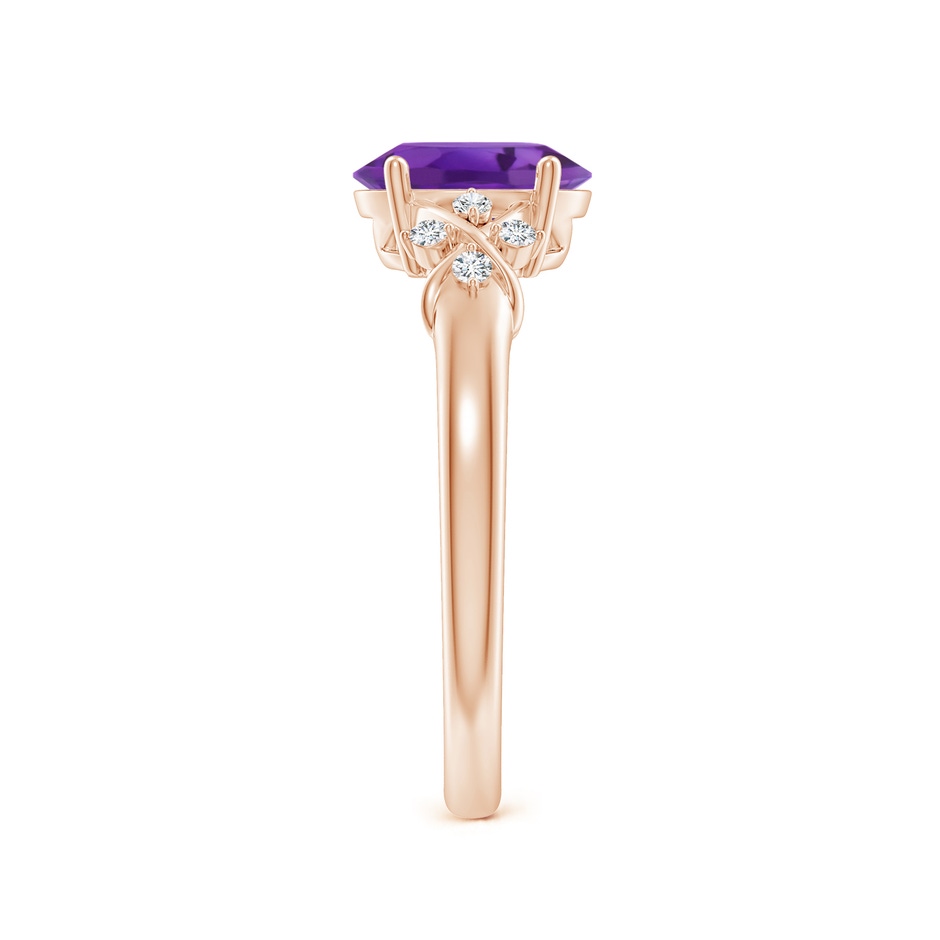8x6mm AAA Solitaire Oval Amethyst Criss Cross Ring with Diamonds in Rose Gold side-2