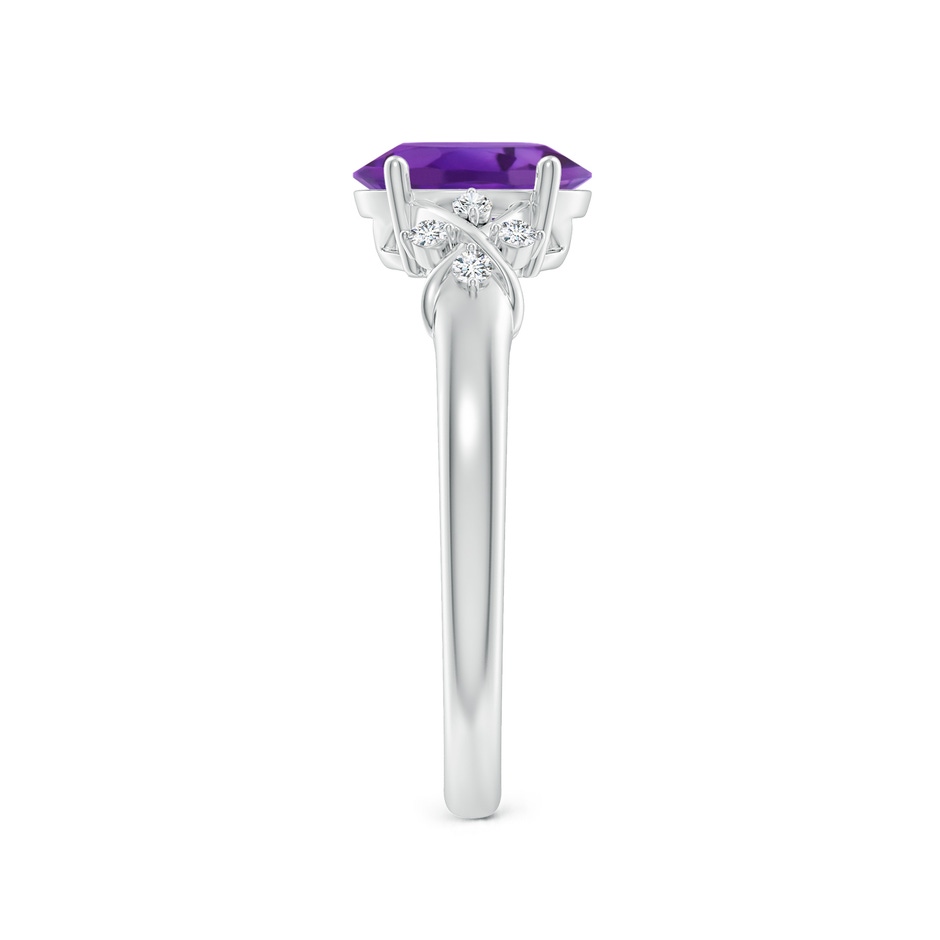 8x6mm AAA Solitaire Oval Amethyst Criss Cross Ring with Diamonds in White Gold side-2