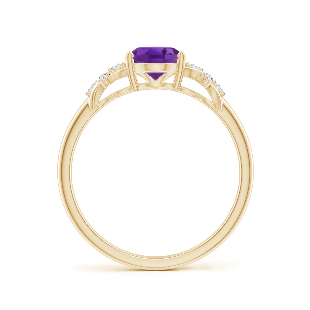 8x6mm AAA Solitaire Oval Amethyst Criss Cross Ring with Diamonds in Yellow Gold - side 3