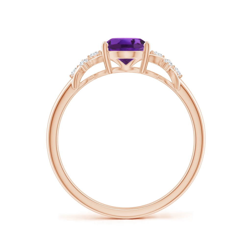 8x6mm AAAA Solitaire Oval Amethyst Criss Cross Ring with Diamonds in Rose Gold Side-1
