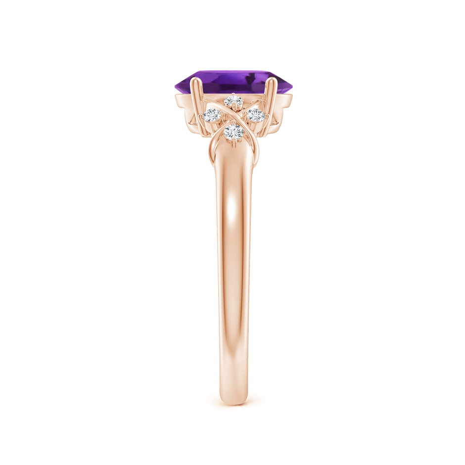 8x6mm AAAA Solitaire Oval Amethyst Criss Cross Ring with Diamonds in Rose Gold side-2