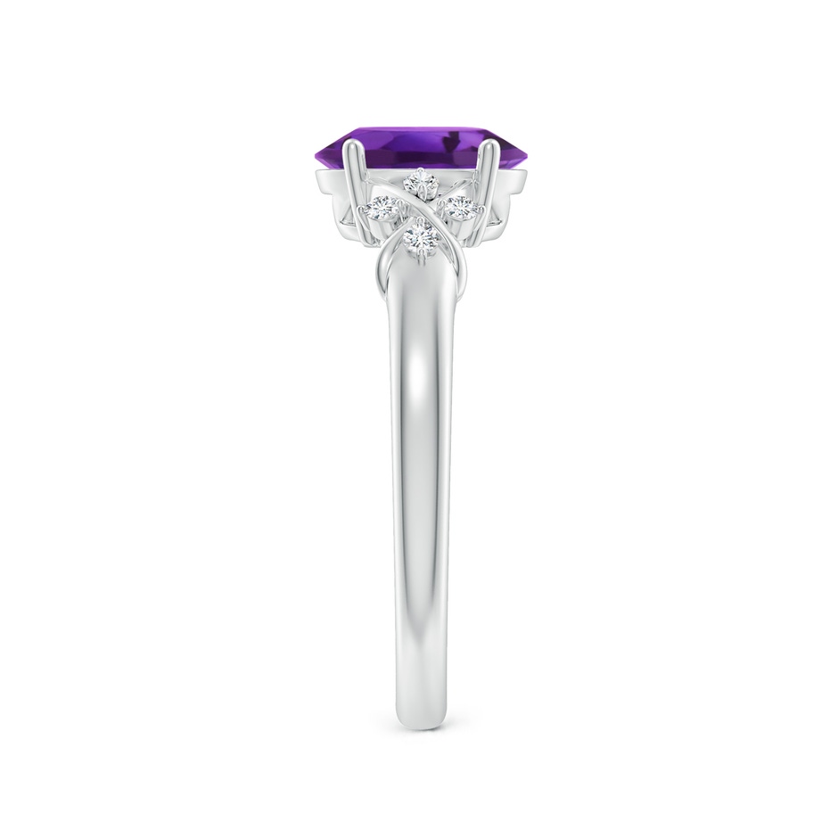 8x6mm AAAA Solitaire Oval Amethyst Criss Cross Ring with Diamonds in White Gold side-2