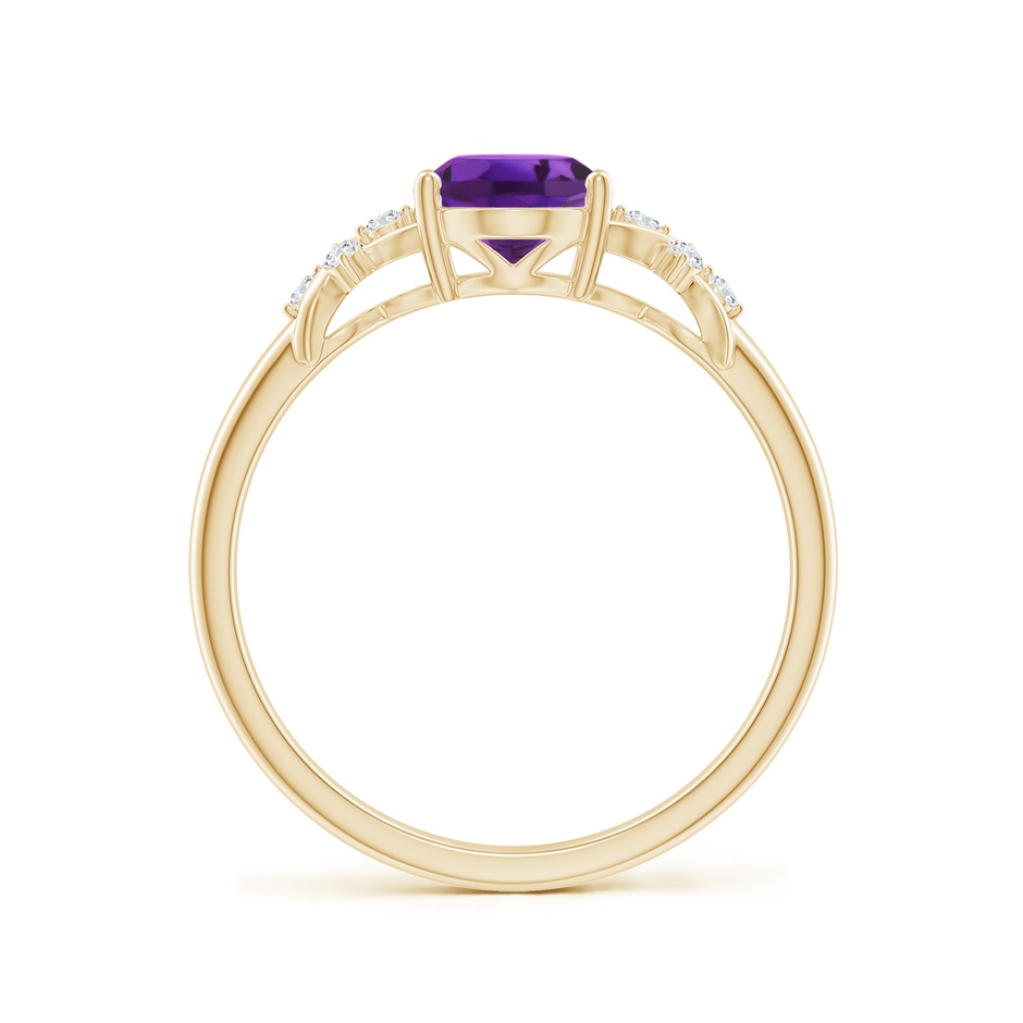 8x6mm AAAA Solitaire Oval Amethyst Criss Cross Ring with Diamonds in Yellow Gold side-1