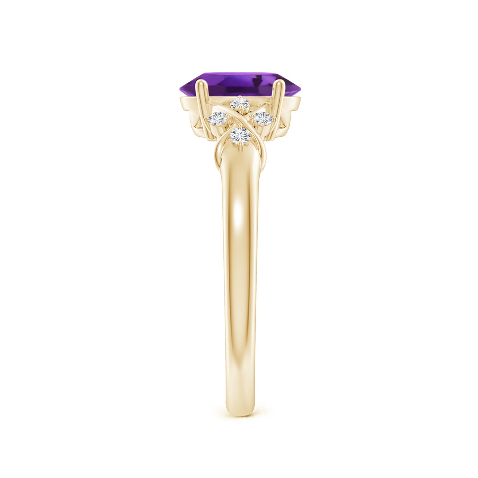 8x6mm AAAA Solitaire Oval Amethyst Criss Cross Ring with Diamonds in Yellow Gold side-2
