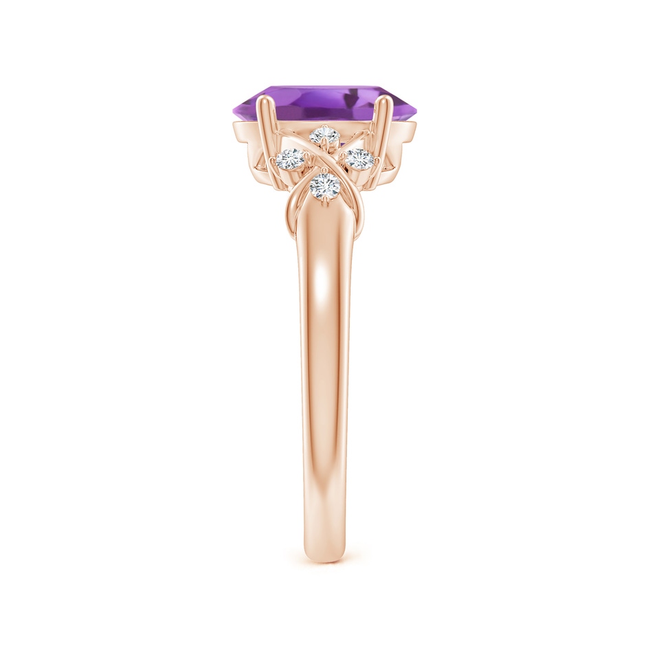 9x7mm A Solitaire Oval Amethyst Criss Cross Ring with Diamonds in Rose Gold side-2