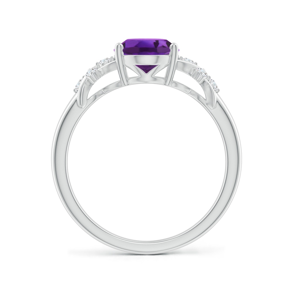 9x7mm AAAA Solitaire Oval Amethyst Criss Cross Ring with Diamonds in White Gold Side-1