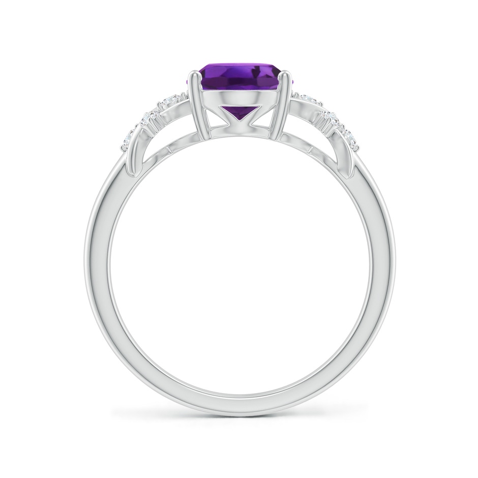 9x7mm AAAA Solitaire Oval Amethyst Criss Cross Ring with Diamonds in White Gold side-1