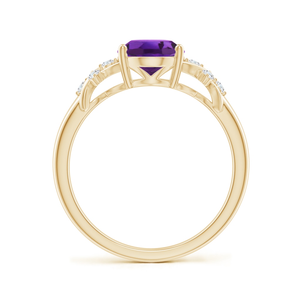 9x7mm AAAA Solitaire Oval Amethyst Criss Cross Ring with Diamonds in Yellow Gold Side-1
