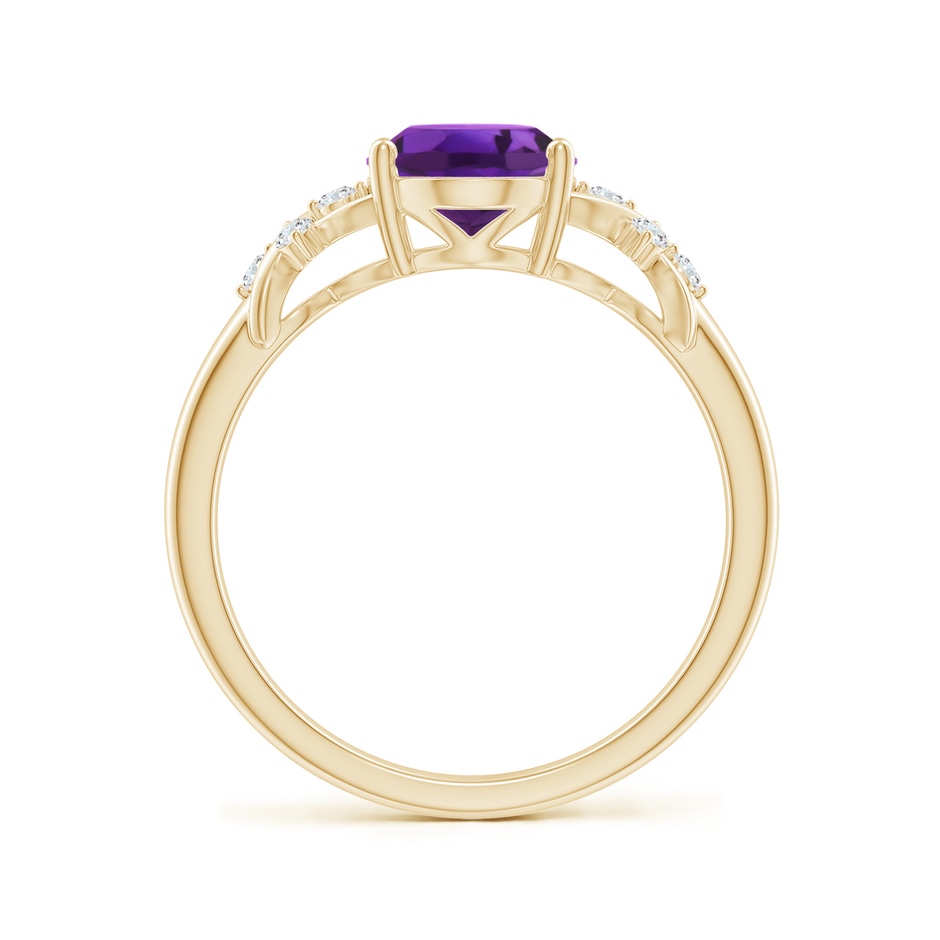 9x7mm AAAA Solitaire Oval Amethyst Criss Cross Ring with Diamonds in Yellow Gold side-1