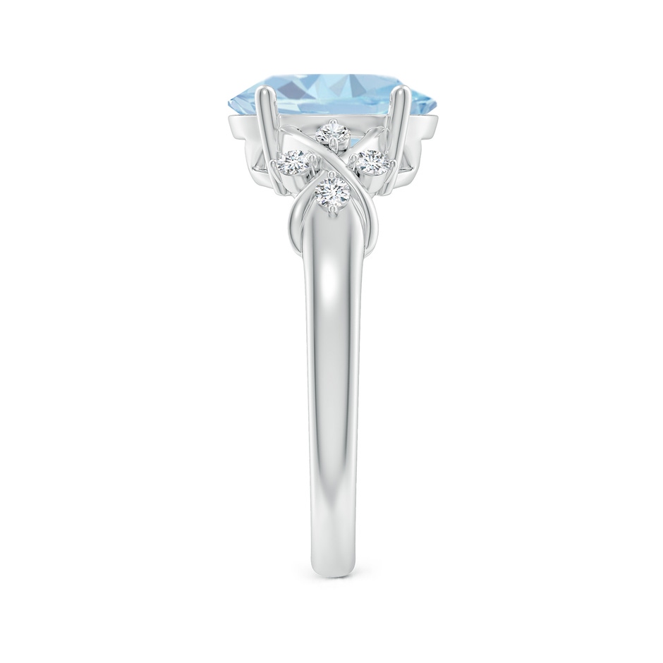 10x8mm A Solitaire Oval Aquamarine Criss Cross Ring with Diamonds in White Gold side-2