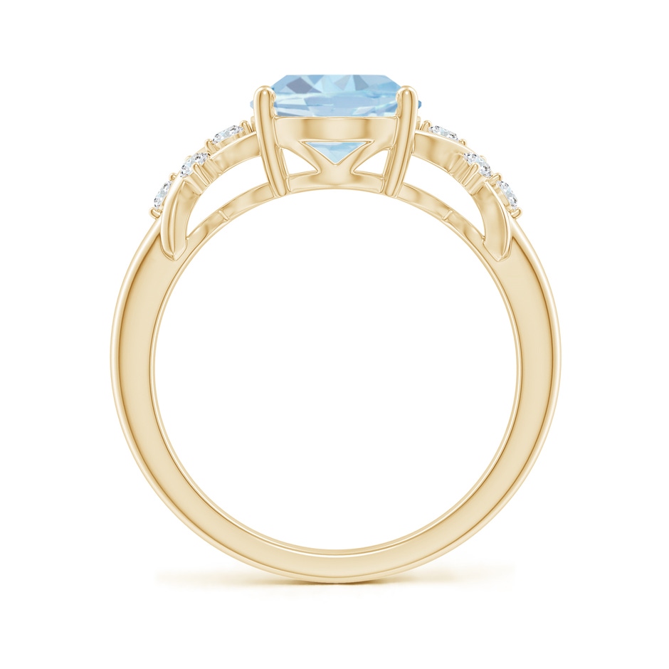 10x8mm A Solitaire Oval Aquamarine Criss Cross Ring with Diamonds in Yellow Gold side-1