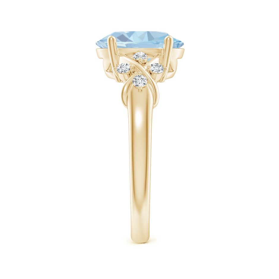 10x8mm A Solitaire Oval Aquamarine Criss Cross Ring with Diamonds in Yellow Gold side-2