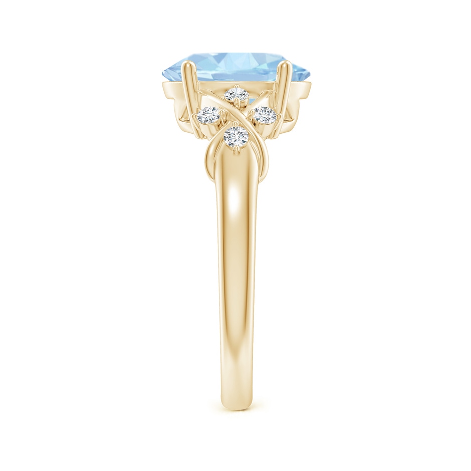 10x8mm AA Solitaire Oval Aquamarine Criss Cross Ring with Diamonds in Yellow Gold side-2