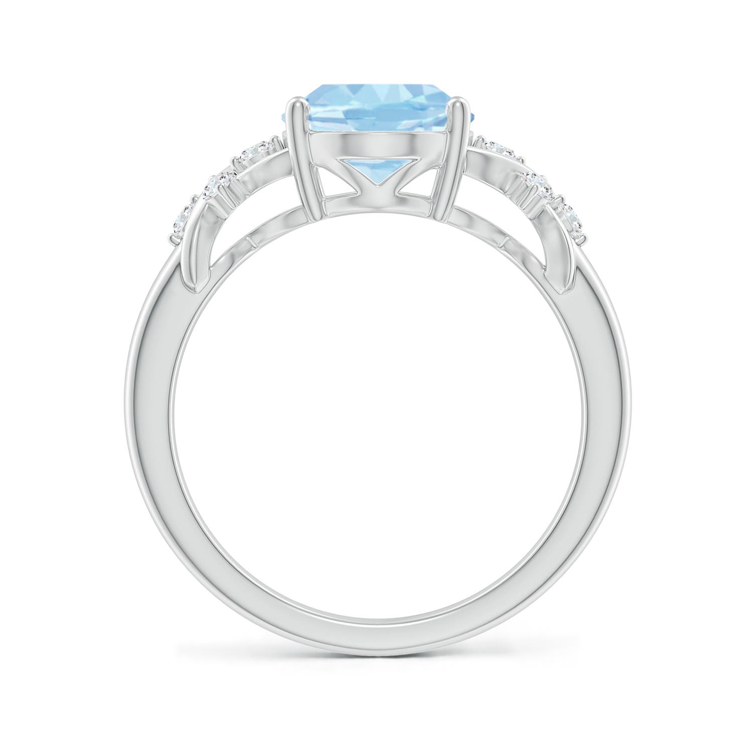 10x8mm AAA Solitaire Oval Aquamarine Criss Cross Ring with Diamonds in P950 Platinum