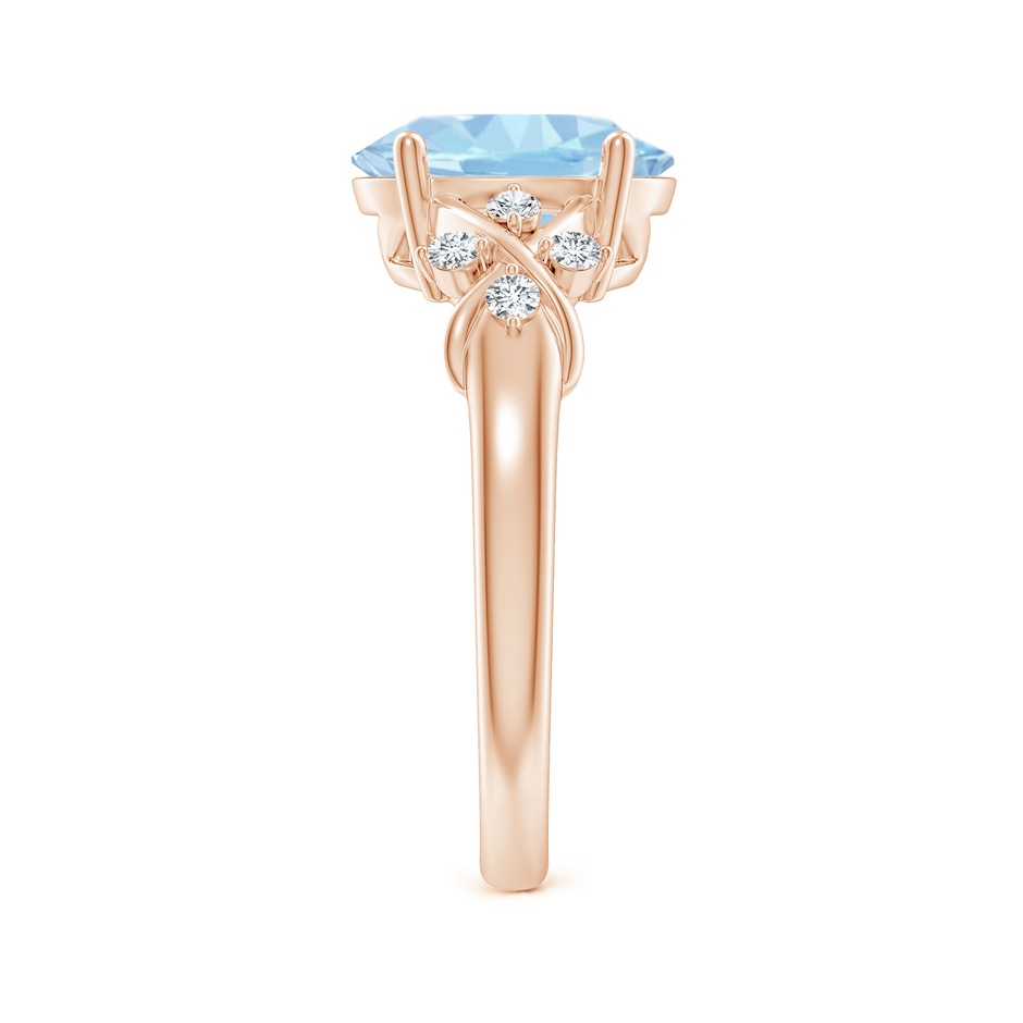 10x8mm AAA Solitaire Oval Aquamarine Criss Cross Ring with Diamonds in Rose Gold side-2