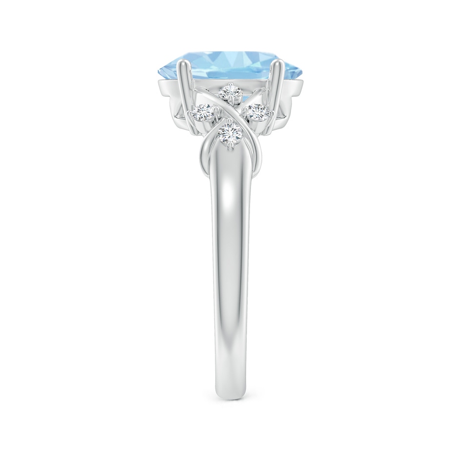 10x8mm AAA Solitaire Oval Aquamarine Criss Cross Ring with Diamonds in White Gold side-2
