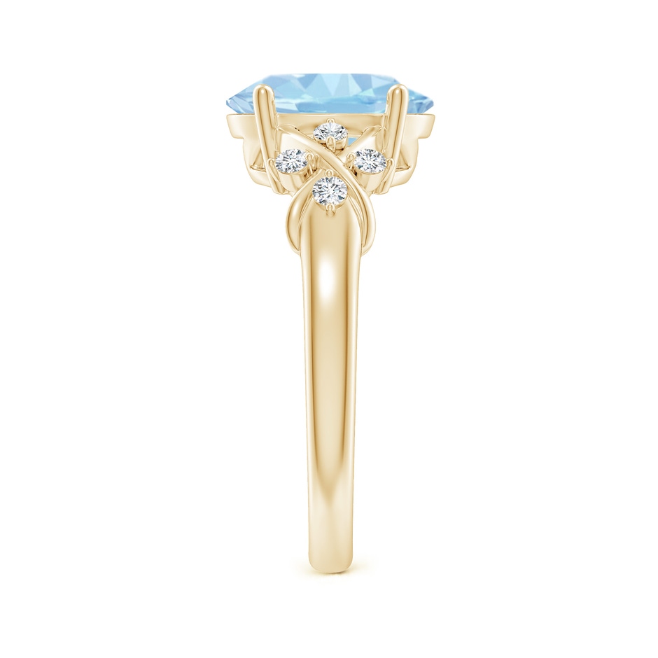 10x8mm AAA Solitaire Oval Aquamarine Criss Cross Ring with Diamonds in Yellow Gold side-2