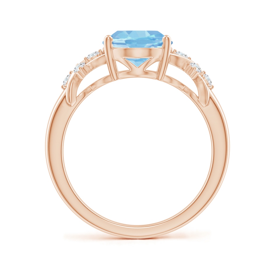 10x8mm AAAA Solitaire Oval Aquamarine Criss Cross Ring with Diamonds in Rose Gold side-1