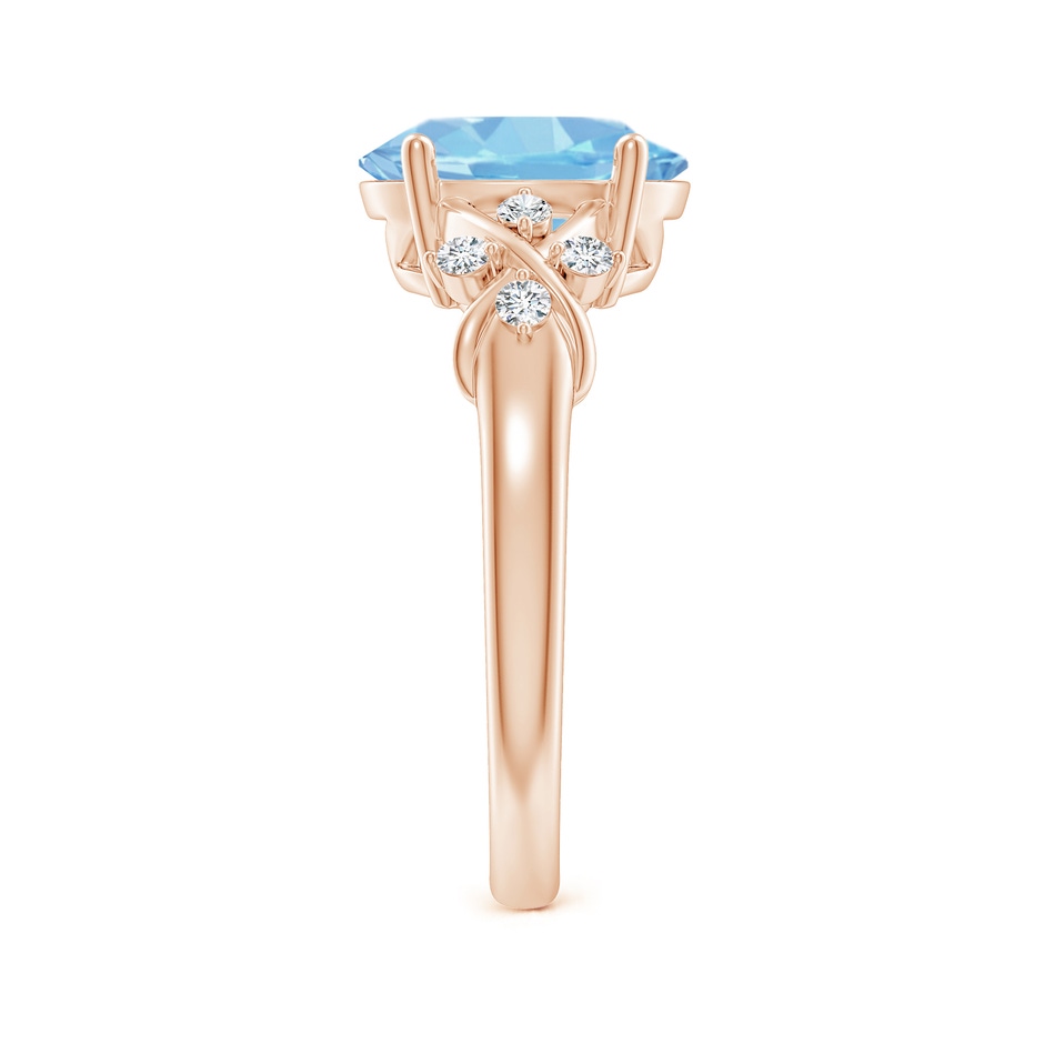 10x8mm AAAA Solitaire Oval Aquamarine Criss Cross Ring with Diamonds in Rose Gold side-2