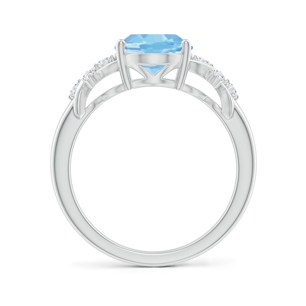 10x8mm AAAA Solitaire Oval Aquamarine Criss Cross Ring with Diamonds in White Gold Side-1