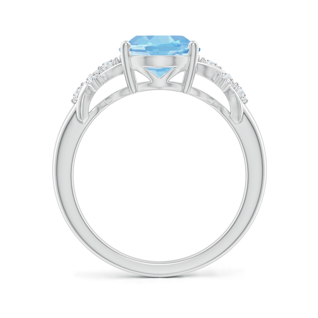 10x8mm AAAA Solitaire Oval Aquamarine Criss Cross Ring with Diamonds in White Gold - side_1